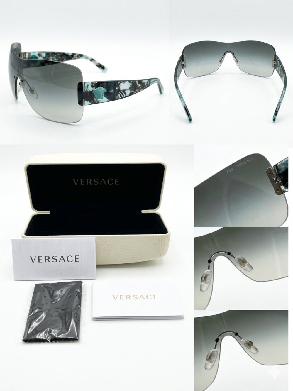 Versace Shield Sunglasses Teal Tortoise Medusa Logo - Rare Vintage Style - Picture 5 of 8